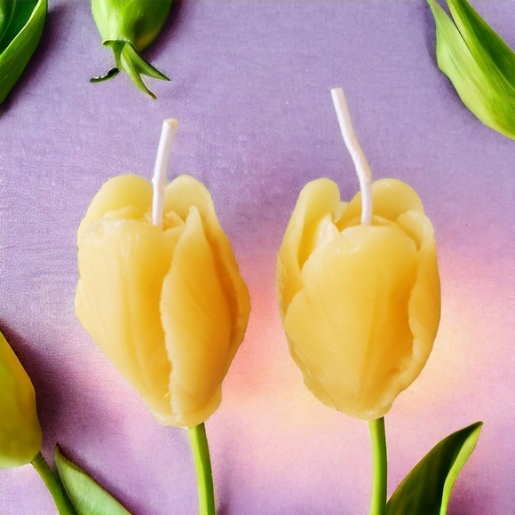 Pure beeswax mini tulip set of 5 handmade candles / great gifts for mothers day - Picture 4 of 6